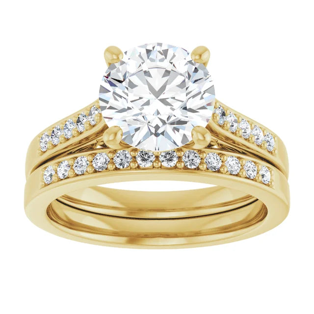 10K Yellow Gold 8 mm Round Engagement Ring Mounting - Matching Band
