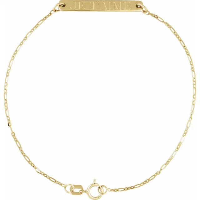 14K Yellow Gold Engravable Bar 7" Bracelet
