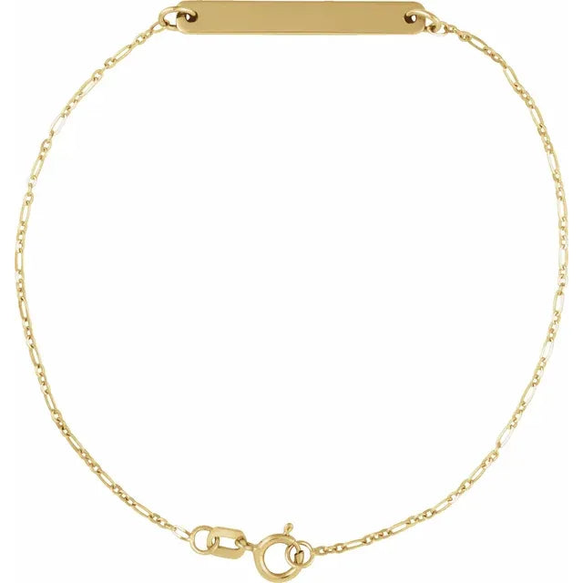 14K Yellow Gold Engravable Bar 7" Bracelet