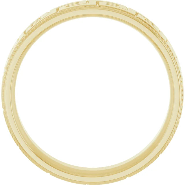Greek Key Yellow Gold Wedding Band 6mm