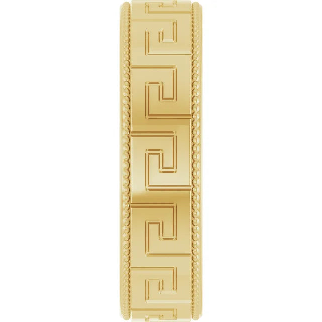Greek Key Yellow Gold Wedding Band 6mm