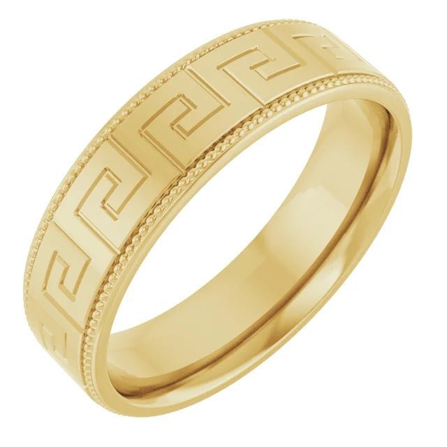 Greek Key Yellow Gold Wedding Band 6mm