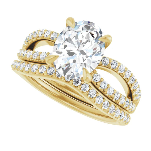 14K Yellow Gold 9x7 mm Oval Engagement Ring Mounting - 14K Yellow Gold Band