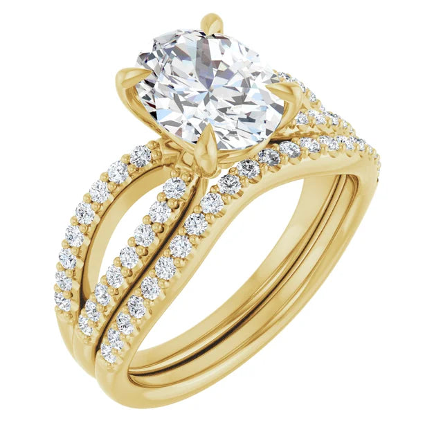 14K Yellow Gold 9x7 mm Oval Engagement Ring Mounting - 14K Yellow Gold Band