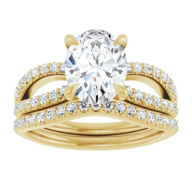 14K Yellow Gold 9x7 mm Oval Engagement Ring Mounting - 14K Yellow Gold Band