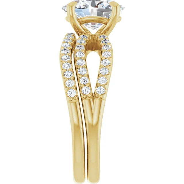 14K Yellow Gold 9x7 mm Oval Engagement Ring Mounting - 14K Yellow Gold Band
