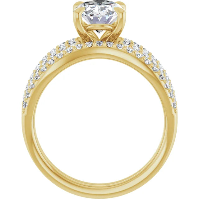 14K Yellow Gold 9x7 mm Oval Engagement Ring Mounting - 14K Yellow Gold Band