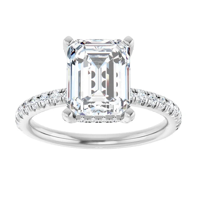 14K White Gold 9x7 mm Emerald 1/2 CTW Natural Diamond Semi-Set Engagement Ring DIAMOND 3.01 ct