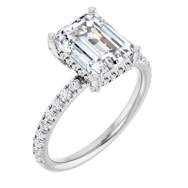 14K White Gold 9x7 mm Emerald 1/2 CTW Natural Diamond Semi-Set Engagement Ring DIAMOND 3.01 ct