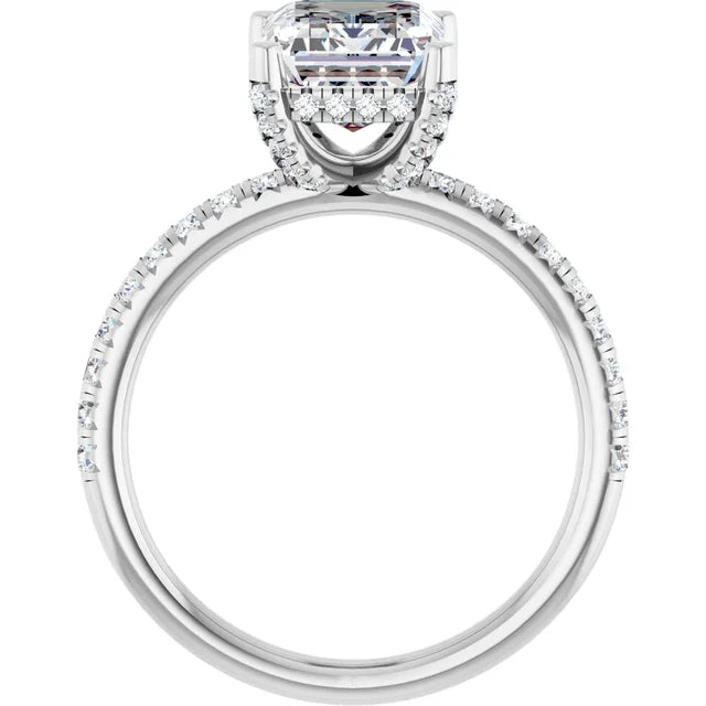 14K White Gold 9x7 mm Emerald 1/2 CTW Natural Diamond Semi-Set Engagement Ring DIAMOND 3.01 ct