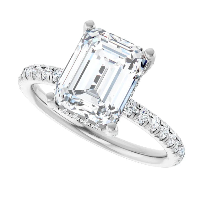 14K White Gold 9x7 mm Emerald 1/2 CTW Natural Diamond Semi-Set Engagement Ring DIAMOND 3.01 ct