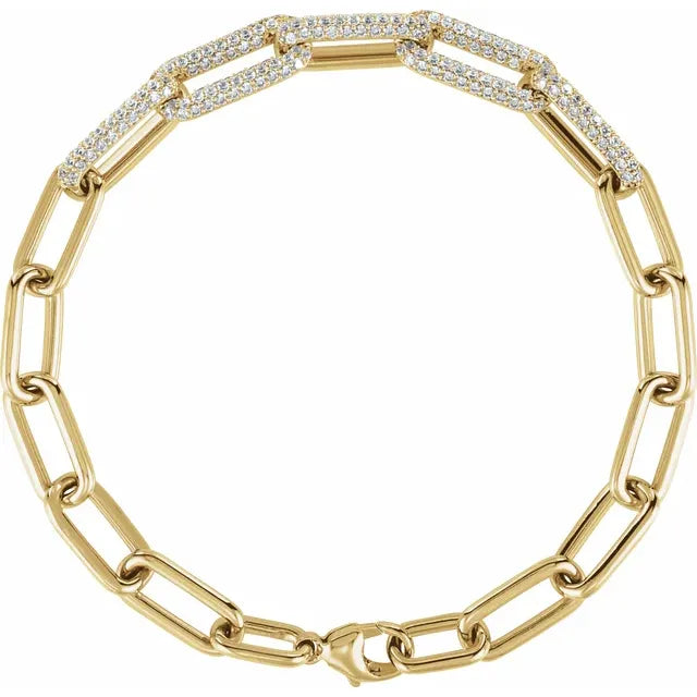 14K Yellow Gold 1 1/2 CTW Lab-Grown Diamond Paperclip-Style 7" Bracelet
