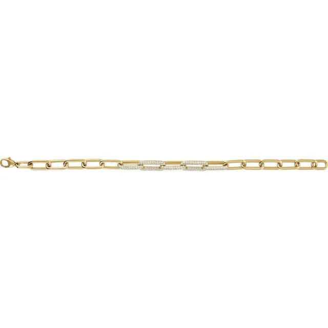 14K Yellow Gold 1 1/2 CTW Lab-Grown Diamond Paperclip-Style 7" Bracelet