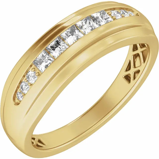 14K Yellow Gold 1/2 CTW Lab-Grown Diamond Stepped-Edge Tapered Band
