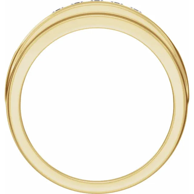 14K Yellow Gold 1/2 CTW Lab-Grown Diamond Stepped-Edge Tapered Band