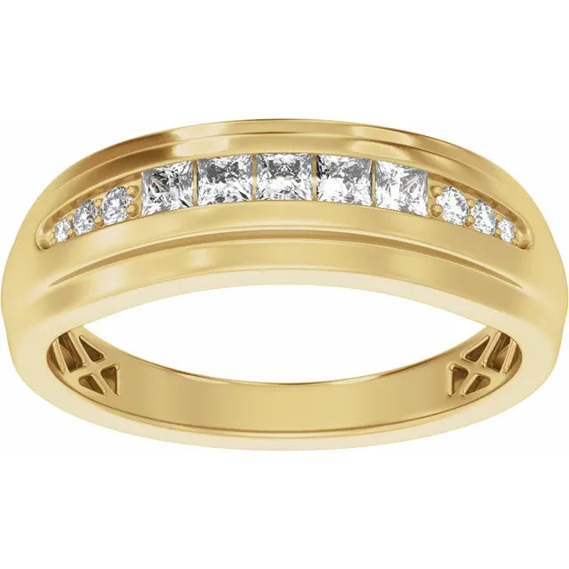 14K Yellow Gold 1/2 CTW Lab-Grown Diamond Stepped-Edge Tapered Band