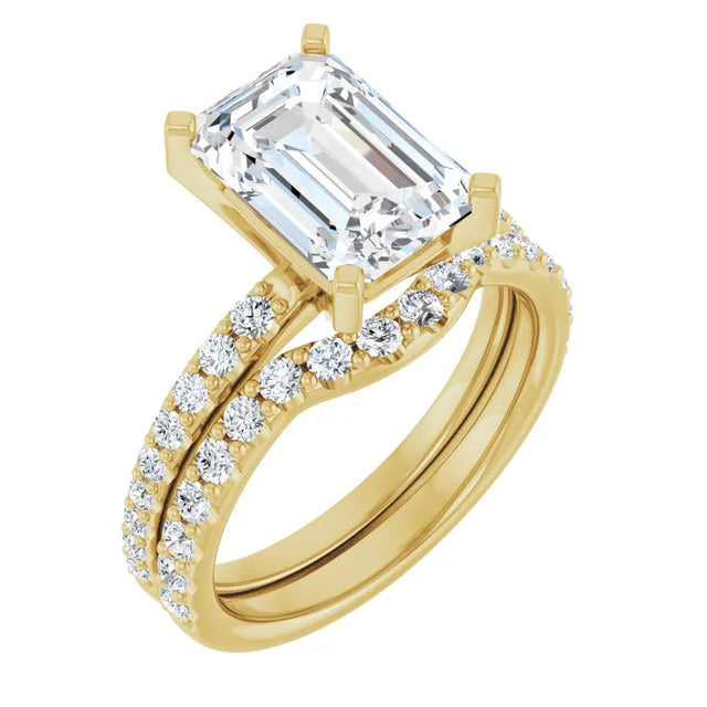 14K Yellow Gold 10x7 mm Emerald Engagement Ring Mounting - Matching Band