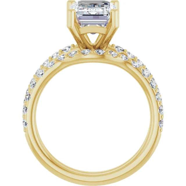 14K Yellow Gold 10x7 mm Emerald Engagement Ring Mounting - Matching Band