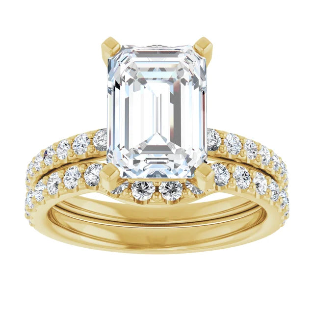 14K Yellow Gold 10x7 mm Emerald Engagement Ring Mounting - Matching Band