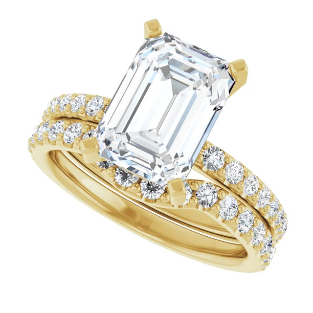 14K Yellow Gold 10x7 mm Emerald Engagement Ring Mounting - Matching Band