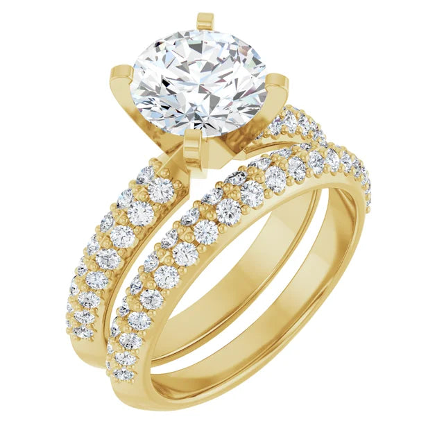 10K Yellow Gold 8 mm Round Engagement Ring Mounting - Matching Band