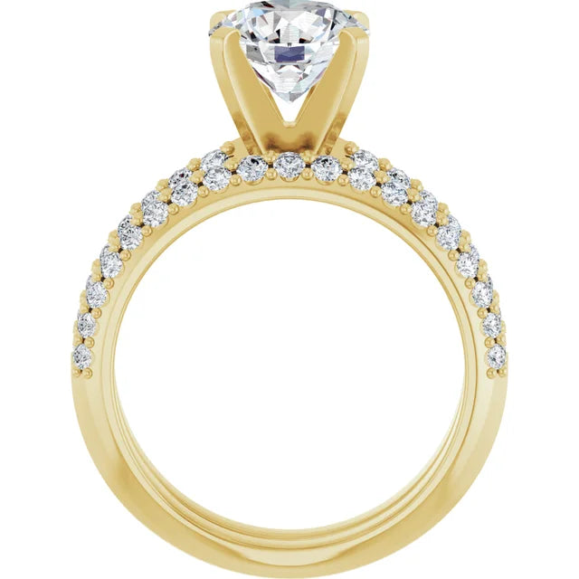 10K Yellow Gold 8 mm Round Engagement Ring Mounting - Matching Band