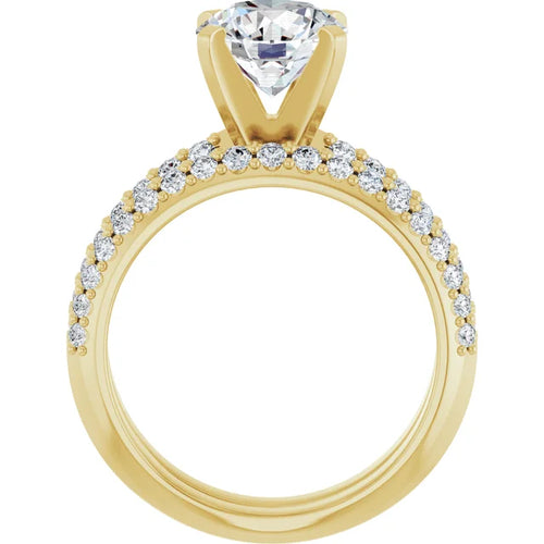 10K Yellow Gold 8 mm Round Engagement Ring Mounting - Matching Band