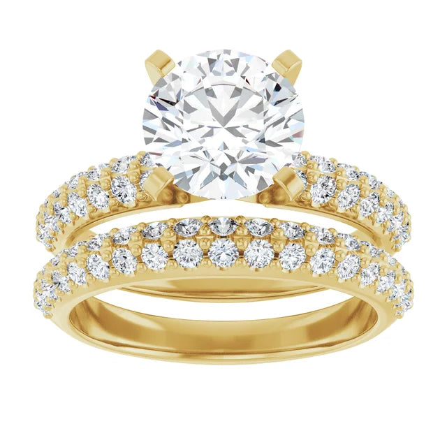 10K Yellow Gold 8 mm Round Engagement Ring Mounting - Matching Band
