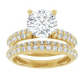 10K Yellow Gold 8 mm Round Engagement Ring Mounting - Matching Band