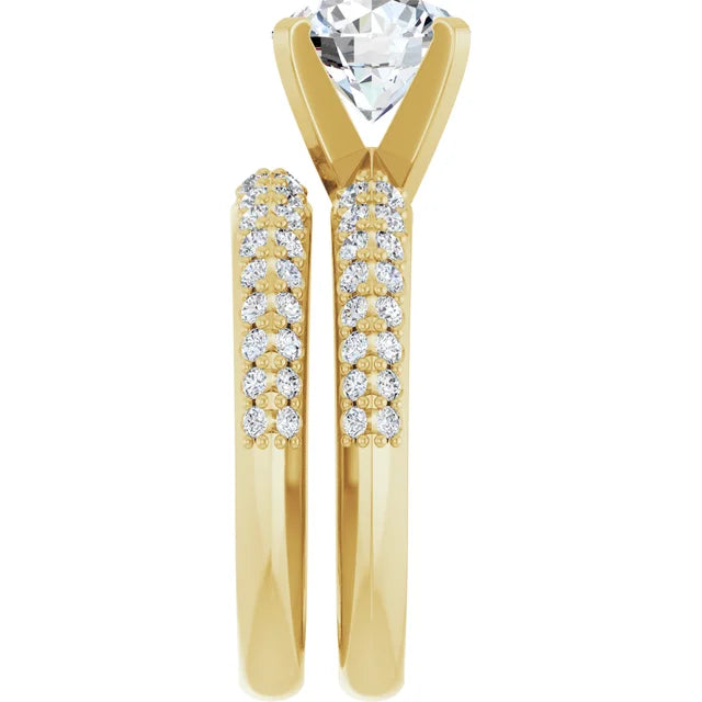 10K Yellow Gold 8 mm Round Engagement Ring Mounting - Matching Band