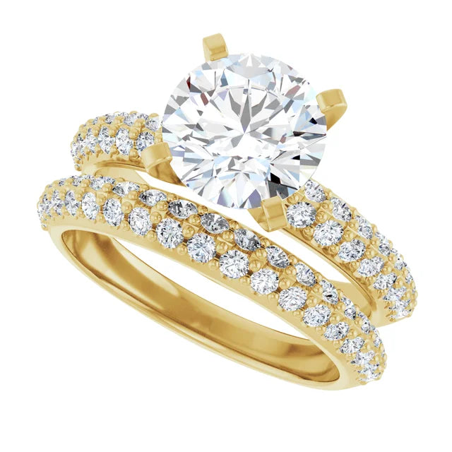 10K Yellow Gold 8 mm Round Engagement Ring Mounting - Matching Band