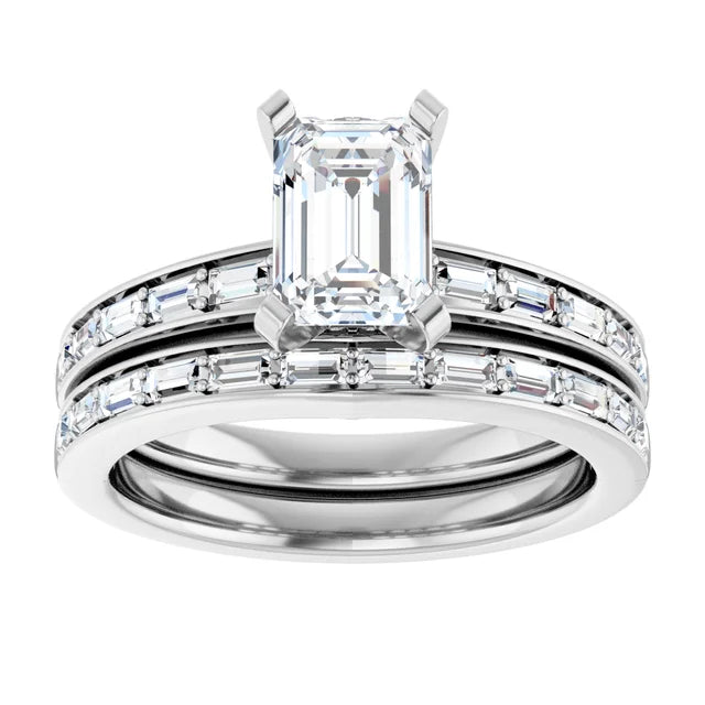 14K White Gold 8.5x6.5 mm Emerald 1/4 CTW Natural Diamond - Natural Diamond Matching Band