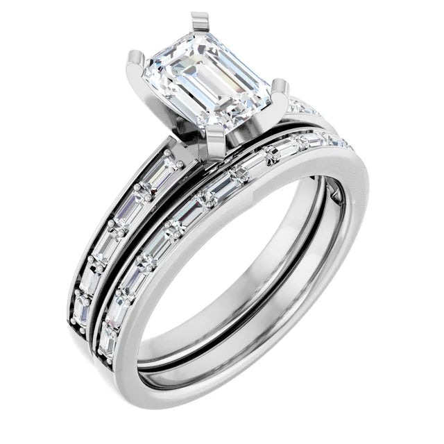 14K White Gold 8.5x6.5 mm Emerald 1/4 CTW Natural Diamond - Natural Diamond Matching Band