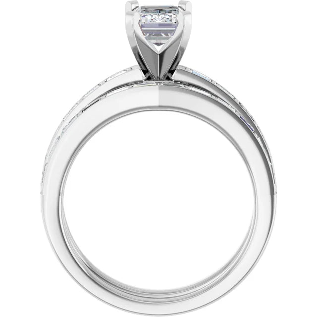 14K White Gold 8.5x6.5 mm Emerald 1/4 CTW Natural Diamond - Natural Diamond Matching Band