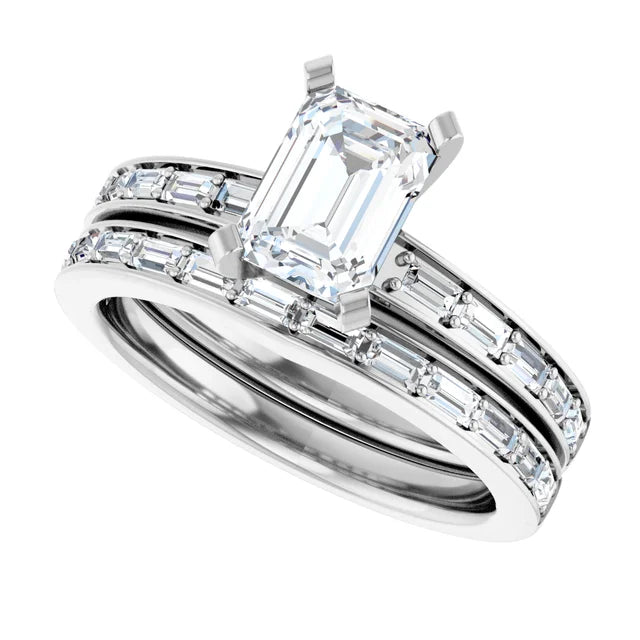 14K White Gold 8.5x6.5 mm Emerald 1/4 CTW Natural Diamond - Natural Diamond Matching Band