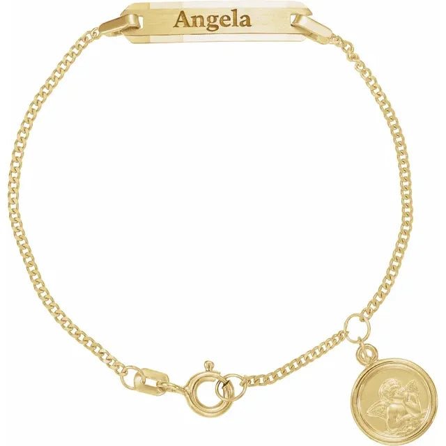14K Yellow Gold Youth Identification 4.5" Bracelet with Angel Charm