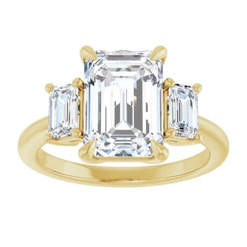 14K Yellow Gold Lab-Grown Diamond Emerald Engagement Ring