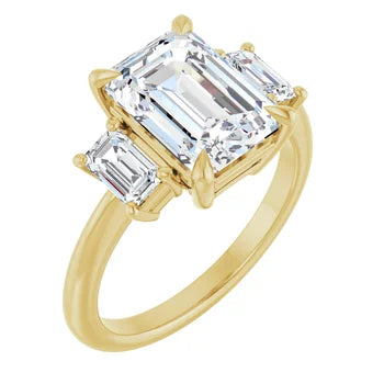 14K Yellow Gold Lab-Grown Diamond Emerald Engagement Ring