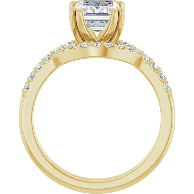 14K Yellow Gold 8x6 mm Emerald Engagement Ring Mounting with Bands