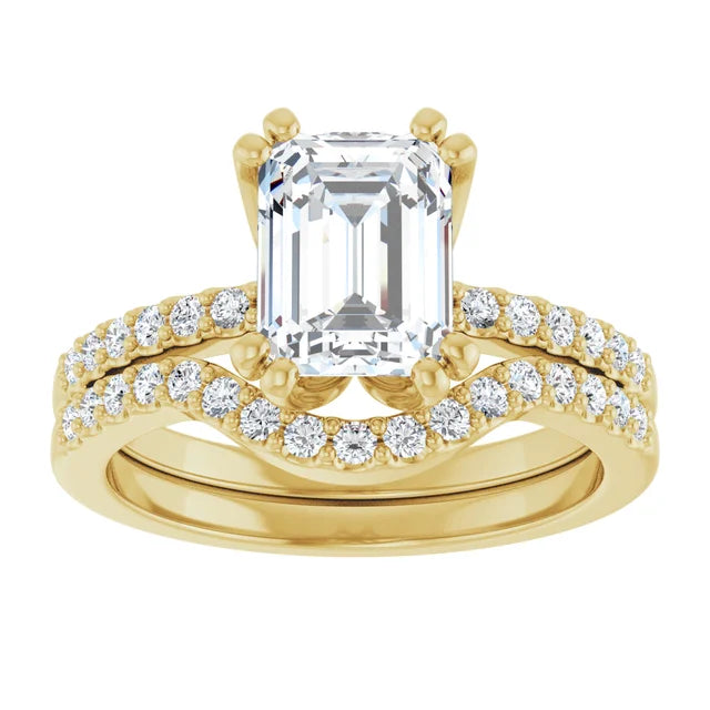 14K Yellow Gold 8x6 mm Emerald Engagement Ring Mounting with Bands