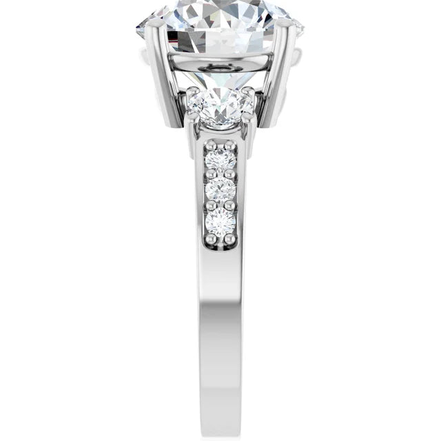 14K White Gold 10 mm Round Ring Mounting - 4.06 ct Round Natural Diamond