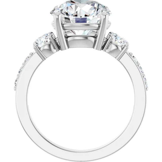 14K White Gold 10 mm Round Ring Mounting - 4.06 ct Round Natural Diamond