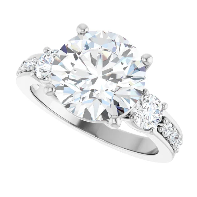 14K White Gold 10 mm Round Ring Mounting - 4.06 ct Round Natural Diamond