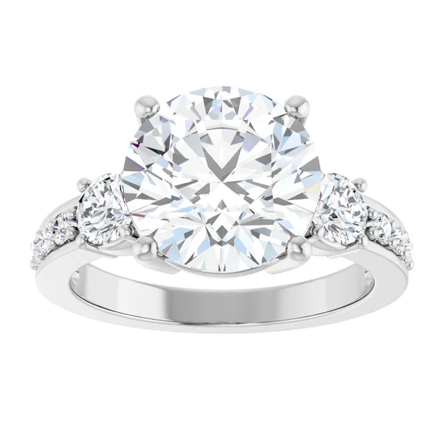 14K White Gold 10 mm Round Ring Mounting - 4.06 ct Round Natural Diamond