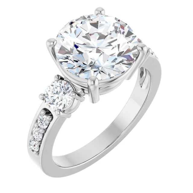 14K White Gold 10 mm Round Ring Mounting - 4.06 ct Round Natural Diamond