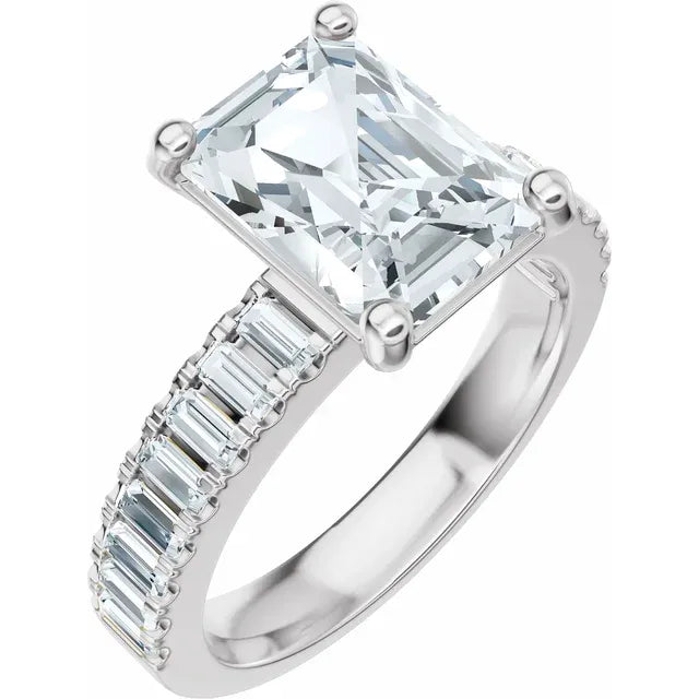 14K White Gold 9.5x7 mm Emerald 1/2 CTW Natural Diamond-14K White Gold 5/8 CTW Natural Diamond Matching Band