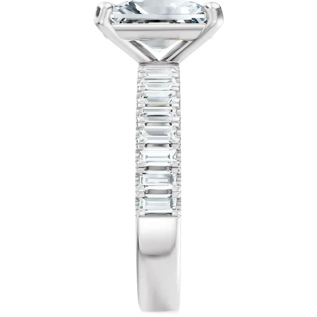 14K White Gold 9.5x7 mm Emerald 1/2 CTW Natural Diamond-14K White Gold 5/8 CTW Natural Diamond Matching Band