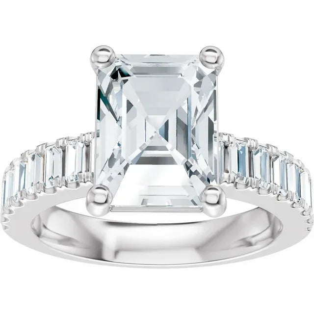 14K White Gold 9.5x7 mm Emerald 1/2 CTW Natural Diamond-14K White Gold 5/8 CTW Natural Diamond Matching Band
