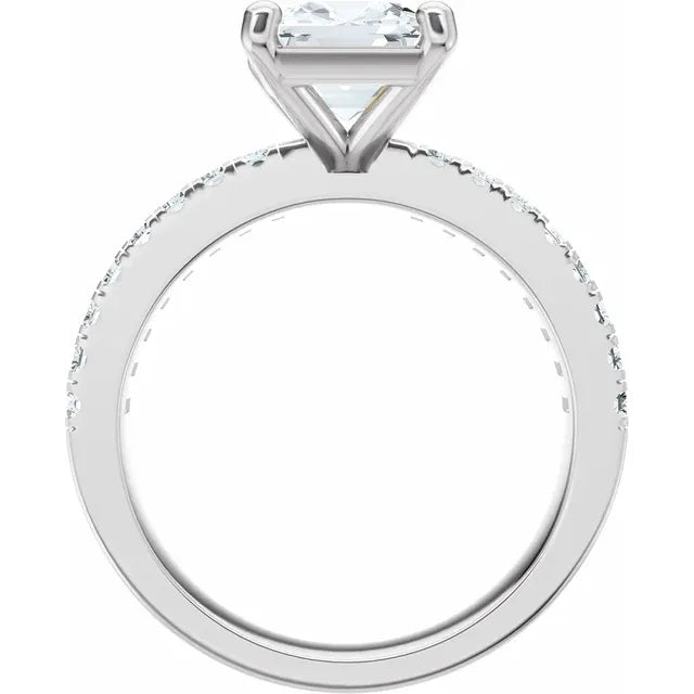 14K White Gold 9.5x7 mm Emerald 1/2 CTW Natural Diamond-14K White Gold 5/8 CTW Natural Diamond Matching Band