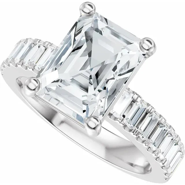 14K White Gold 9.5x7 mm Emerald 1/2 CTW Natural Diamond-14K White Gold 5/8 CTW Natural Diamond Matching Band